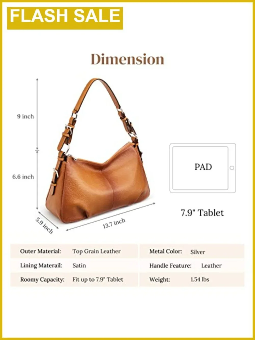 Hobo Leather Shoulder Bag Women Top Handle Purse Large